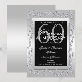 Convite Diamantes Elegantes Prata 60º Aniversário de Casam