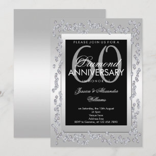 Convite Diamantes Elegantes Prata 60º Aniversário de Casam