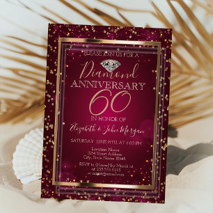 Convite Diamantes Elegantes, Quadro Vermelho Aniversário d