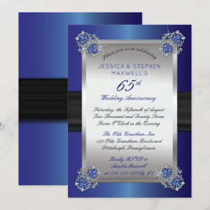 Convite Diamantes Elegantes Spinel Azul 65º Aniversário
