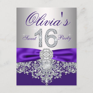 Convite Diamantes Festa de 16 Anos Roxo e Prata