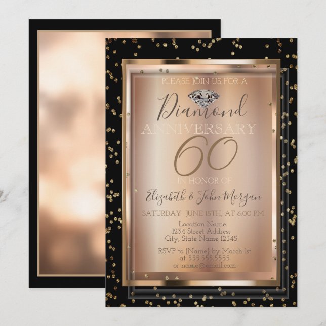 Convite Diamantes Festive Chic, Quadro Casamento Aniversár (Frente/Verso)