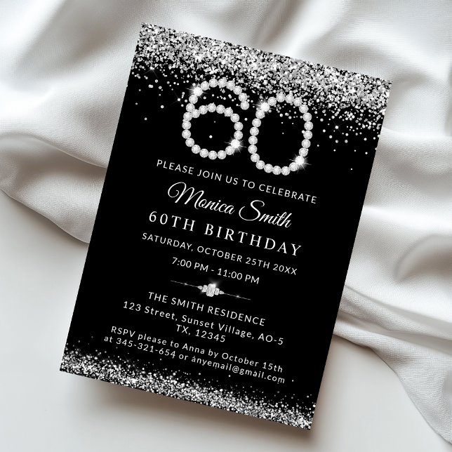 Convite Diamantes glamourosos 60ª Festa de aniversário (Diamond 60th Birthday party Invite)
