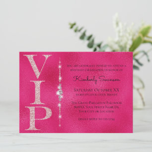 Convite Diamantes Glamourosos Brilho Rosa Quente Festa VIP