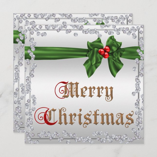 Convite Diamantes glamourosos e Arco de Cinzas Silky Natal (Frente/Verso)