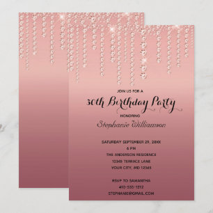 Convite Diamantes Gotejantes Rose Gold Aniversário Fashion