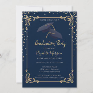 Convite Diamantes Grad Cap Quadro Azul Marinho Graduação