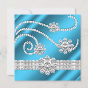 Convite Diamantes Jóia Azul Elegante Festa de Aniversário