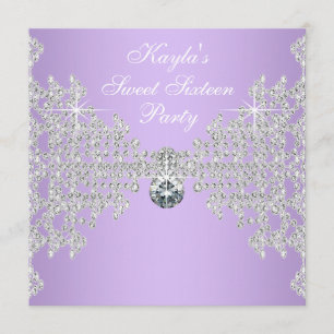 Convite Diamantes Lavanda Roxo Doce Festa de Aniversário d