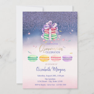 Convite Diamantes, Macarons Franceses Ombre Festa de Quinc