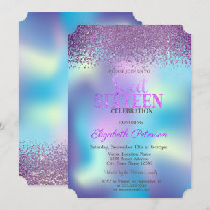 Convite Diamantes Modernos Coloridos Holográficos Sweet 16