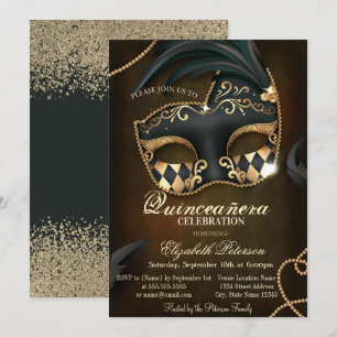Convite Diamantes Modernos Falso Ouro Mascarada Quinceañer