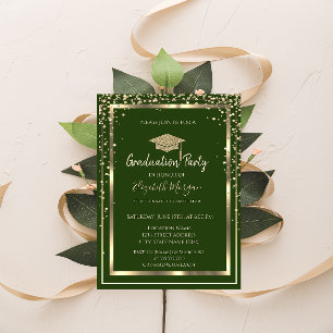 Convite Diamantes Ouro Chapéu de Formatura Verde Graduação