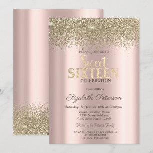 Convite Diamantes Ouro Moderno Ouro Rosé Doze Anos