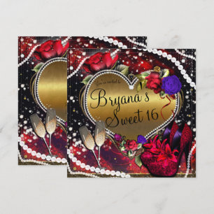 Convite Diamantes Pérolas Coração Saltos Altos Doce 16 Ano