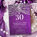 Convite Diamantes Pérolas Purple Glitz Glam aniversário de<br><div class="desc">Um modelo aniversário de 30 anos moderno, elegante e clássico para as mulheres com um fundo brilhante roxo (este é um efeito digital), uma coroa de pérolas e diamantes (estes são também efeitos digitais) e a tipografia moderna em branco pérola. Um design de moto de diamantes e pérolas para uma...</div>