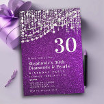 Convite Diamantes Pérolas Roxo aniversário de 30 anos<br><div class="desc">Um modelo de aniversário de 30 anos moderno, elegante e elegante, com brilho roxo, para mulheres que apresentam um fundo roxo texturizado e brilhante (efeito digital), cordas de pérolas e diamantes (estes são também efeitos digitais) e tipografia moderna em branco. Um design de moto de diamantes e pérolas para uma...</div>