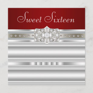 Convite Diamantes Pérolas Rubi Vermelho Aniversário de Dez