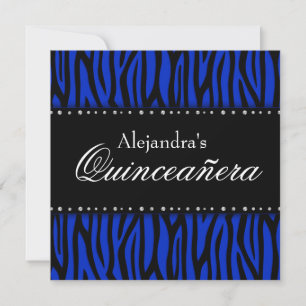 Convite Diamantes Quinceanera da zebra dos azuis marinhos