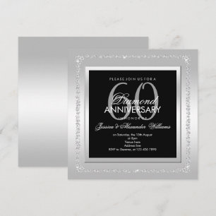 Convite Diamantes Românticos Prata Aniversário de 60 Anos 