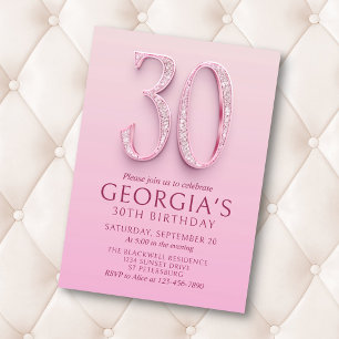 Convite Diamantes Rosa aniversário de 30 anos