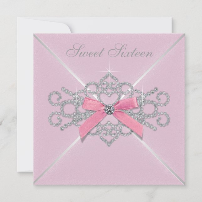 Convite Diamantes rosa cor-de-rosa Doce 16 Festa de aniver (Frente)