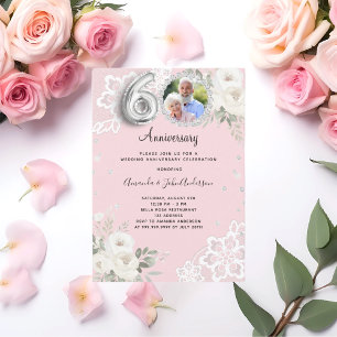 Convite Diamantes rosa florais 60º aniversário de casament