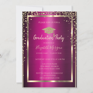Convite Diamantes Tampa de Gradução Dourada Violeta Metáli