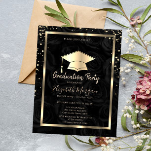 Convite Diamantes Toca Grad Cap Rosas Pretas Graduação