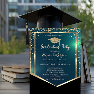 Convite Diamantes Toca Grad Cap Verde Graduação