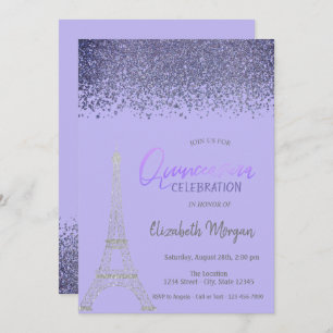Convite Diamantes, Torre Eiffel Violet Quinceañera