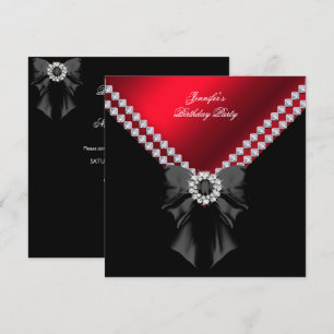 Convite Diamantes Vermelhos Festa de Aniversário Elegante 