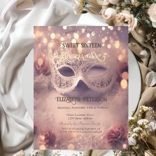 Convite Diamantes White Masque Rosa Dourado Sweet 16