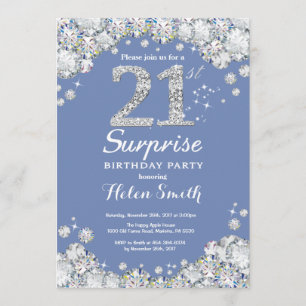 Convite Diamond aniversário de 21 anos Azul de Surpresa