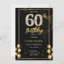 Convite Diamond Black e Dourado Birday