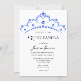 Convite Diamond Blue Glitter Tiara Quinceanera Invite
