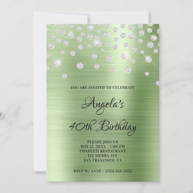 Convite Diamond Confetti Mint Satin Foil Ombre (Frente)