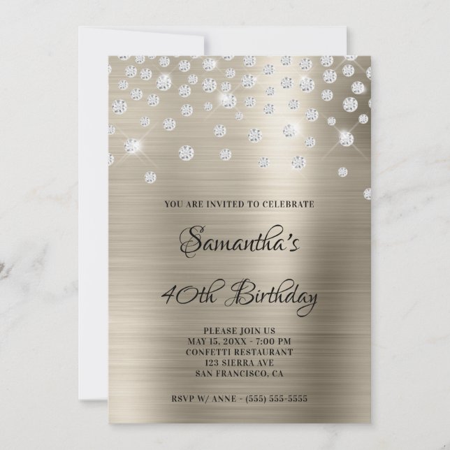 Convite Diamond Confetti Platinum Satin Foil Ombre (Frente)