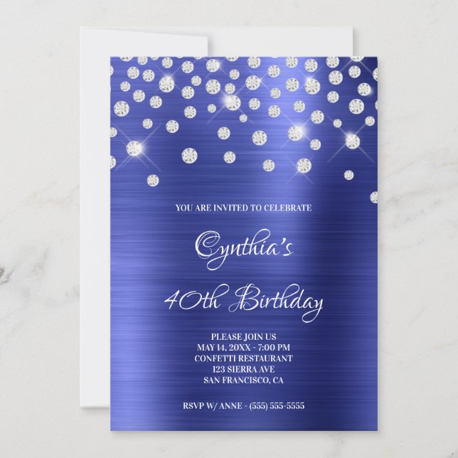 Convite Diamond Confetti Sapphire Satin Foil Ombre (Frente)