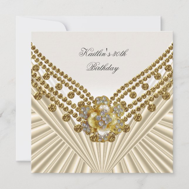 Convite Diamond de Creme Branco do Partido aniversário de  (Frente)