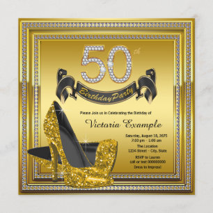 Convite Diamond Dourado High Heels Mulheres 50ª Festa de a