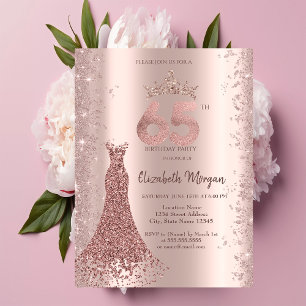 Convite Diamond Dress Rosa Dourado Dust 65º Aniversário