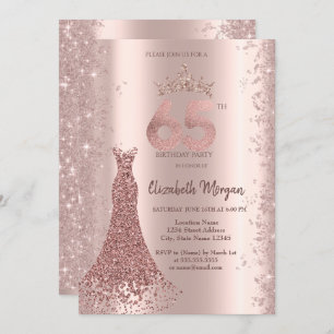 Convite Diamond Dress Rosa Dourado Dust 65º Aniversário