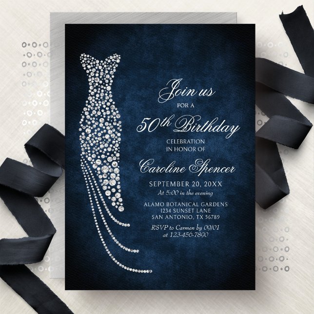 Convite Diamond Dress Women's 50th Birthday Invitation (Criador carregado)
