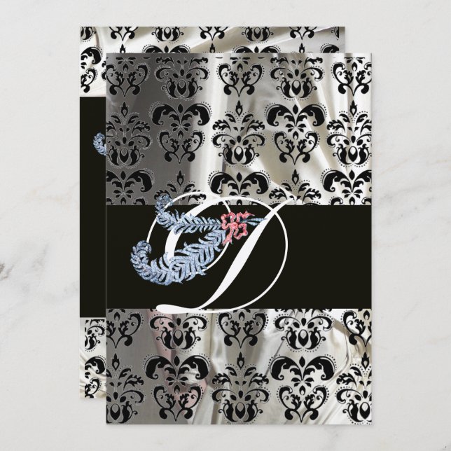 CONVITE DIAMOND FEATHER SILVER BLACK SILK MONOGRAM (Frente/Verso)
