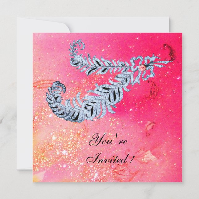 Convite DIAMOND FEATHERS, faíscas cor-de-rosa (Frente)