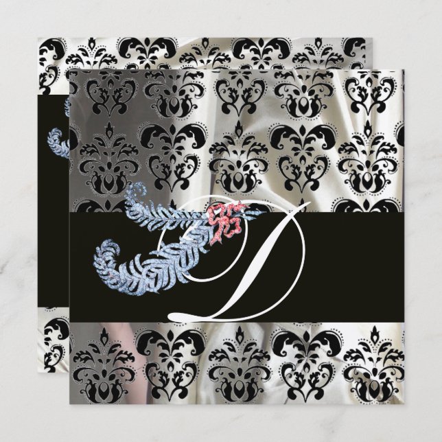CONVITE DIAMOND FEATHERS SILVER BLACK SILK MONOGRAM (Frente/Verso)