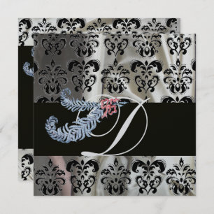 CONVITE DIAMOND FEATHERS SILVER BLACK SILK MONOGRAM