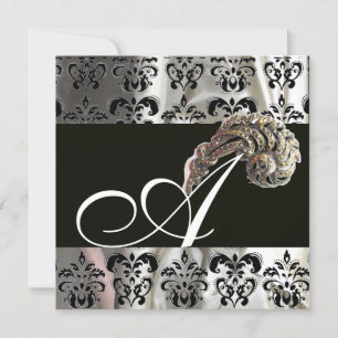CONVITE DIAMOND FEATHERS SILVER BLACK SILK MONOGRAM