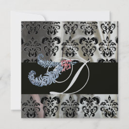 CONVITE DIAMOND FEATHERS SILVER BLACK SILK MONOGRAM